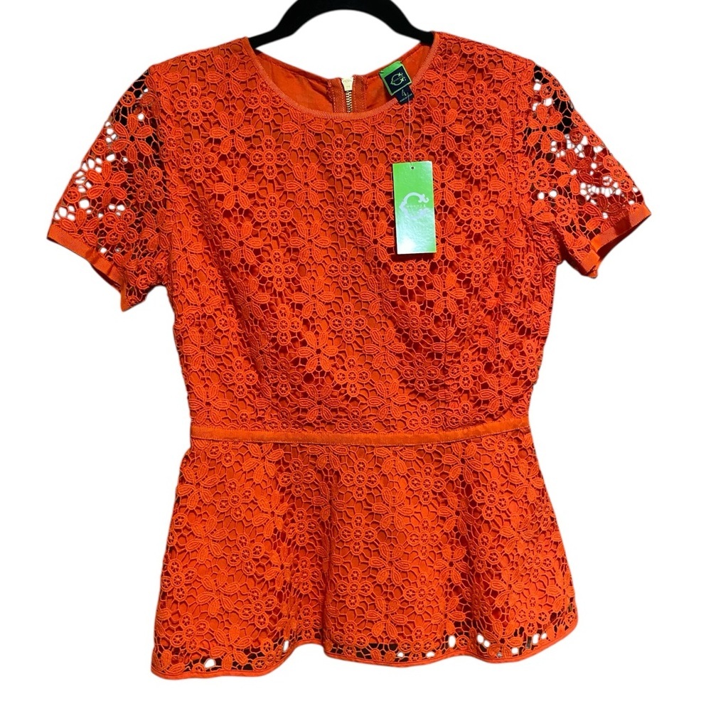 C WONDER LACE PEPLUM STYLE TOP SIZE 4 SAFFRON NWT
